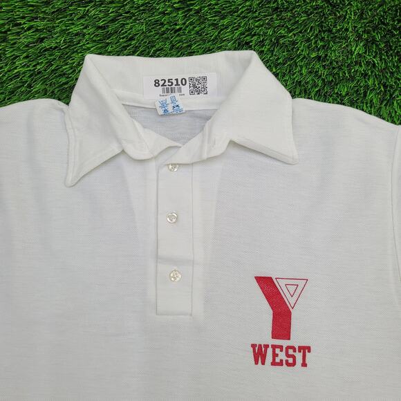 Vintage 80s Champion Polo Shirt S/M 19x26 White YMCA West - Picture 8 of 12